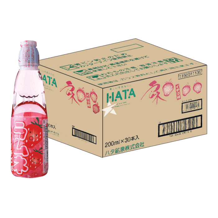 Hatakosen Ramune Soda - Strawberry Flavour 200ml (Case of 30 Bottles)