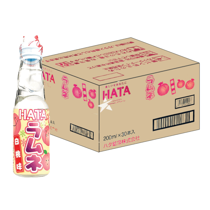 Hatakosen Ramune Soda - White Peach Flavour 200ml (Box of 30)