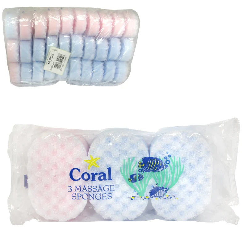 Coral Massage Sponges 3 Pack - Case of 10