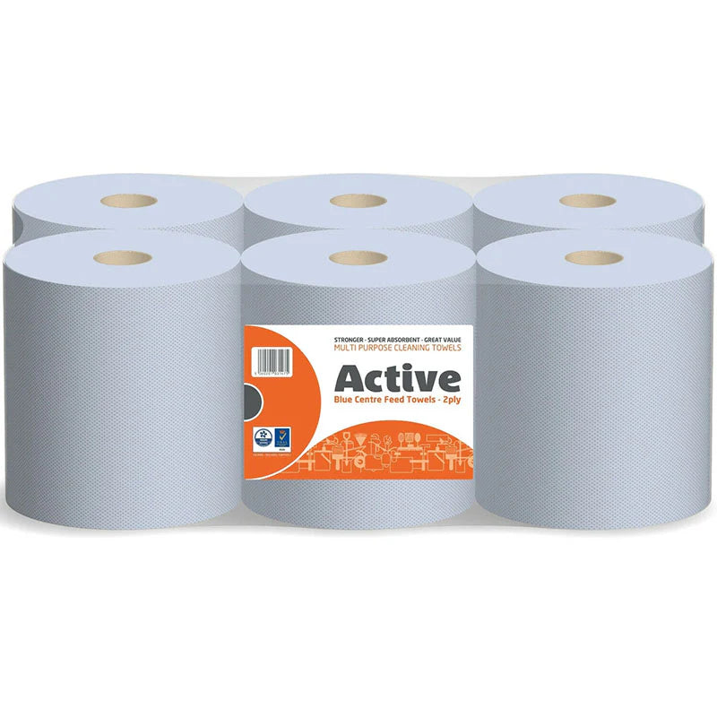 Half Pallet Deal : 42 x Active Blue Value Centrefeed Paper Tissue 6 Pack