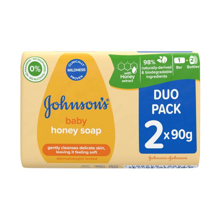 Johnson's Baby Honey Soap Bars (90g) 2 Pack - Case of 18