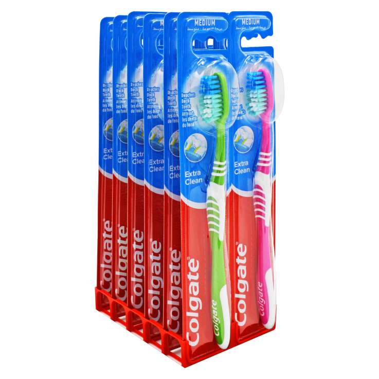 Colgate Extra Clean Toothbrush - Assorted Colours Case of 12 Pack of 2