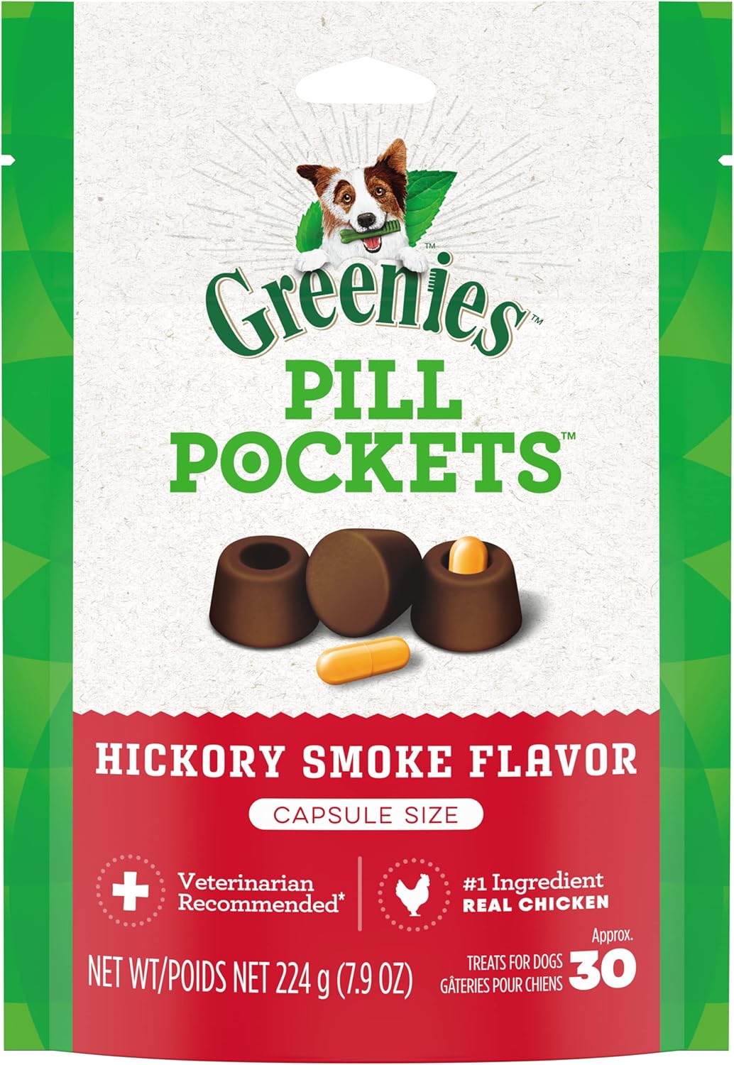 Greenies Pill Pockets for Dogs, Hickory Smoke Flavor, Capsule Size - 6 Packs (180 Treats)