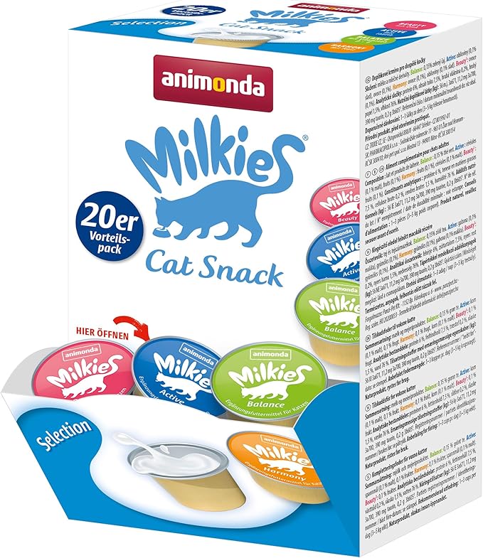 Animonda Milkies Power – Cat Milk Portions, Selection Pack (20 Cups x 15g)